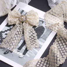 자수 망사 레이스 눈꽃 80mm 골드 리본 리본공예 부자재 재료 90cm, 1개