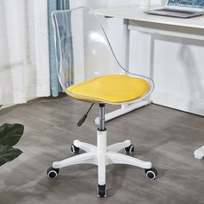 회의용 의자 바퀴달린 공부 학생 등받이 컴퓨터 사무실, 팔걸이 없음, 투명 옐로우 쿠션