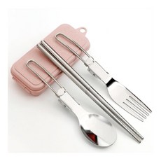 양군스토어 헬로 접이식 수저 포크 핑크 도시락숟가락