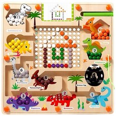 恐龍迷宮洞洞板 10張圖卡 走珠拼圖 木質磁性迷宮 磁性運筆計數板, 1個