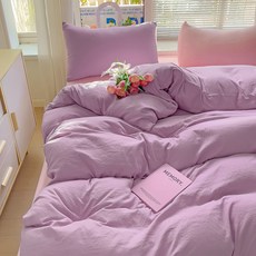 1급 믹스매치 단색 워시드 면 4종 세트 초부드러운 구름 면 기숙사 3종 세트 4종 세트, 카테고리 A - 믹스 앤 매치 - 퍼플 핑크, 0.9m 침대 시트 3종 세트(이불커버 1.5x2m)