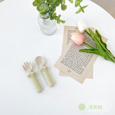 【韓國BlueMama】鉑金矽膠叉匙學習套組《六色》附收納盒，寶寶學習餐具首選, 清新綠, 1個