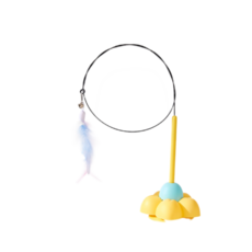 可愛造型羽毛逗貓棒 貓咪互動玩具 穩固底座設計 寵物自嗨玩具, 花朵逗貓棒-黃色, 1個