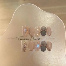 優美手工訂製穿戴甲，小紅書爆款雲母貝殼閃閃美甲甲片，優雅澀味指甲貼片, 1個, s