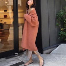 Baiwife 루즈핏 니트 긴팔 가디건 중롱 스웨터 코트