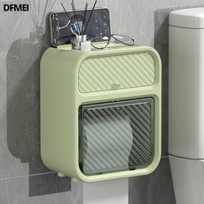 DFMEI 壁掛式置物架免打孔雙層洗手間捲紙抽紙盒, 1個, 果油綠:如圖