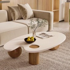 北歐詫寂風原木小戶型茶幾橢形創意實木傢用民宿客廳異形小茶幾, 1個, 120*60*31胡桃色