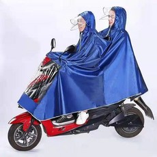 바이크 우비 투명 레인코트 라이더 장비 전동 스케이트보드 자전거 라이딩우비, 8XL 중형차 2인용 더블 캡 모자 - 블루