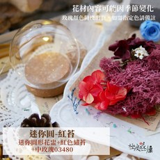 極度花燥 花盅材料包 圓形-長紅紫螢 乾燥花 永生花, 【花盅材料包】迷你圓-紅苔,玫瑰顏色請備註(無備註將隨機出貨)