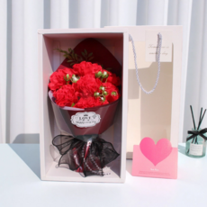 Oneky 졸업식 카네이션 비누 꽃다발 + 선물상자 시들지 않는 졸업 선물, 붉은색