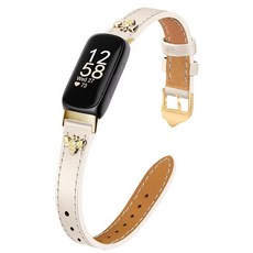 Fitbit inspire 3 밴드와 호환되는 슬림 가죽 밴드 참 fitbit inspire 2/1을 위한 여성스러운 디자인, Beige/Gold, For Fitbit Inspire 2/1, 베이지/골드