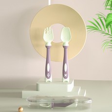 DFMEI 嬰幼兒餐具兒童叉勺套裝可彎曲扭扭勺PP訓練吃飯餵養用品, 1個, 綠色(彩盒裝):如圖