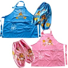 [드림라이프] 캐릭터 어린이 미술 방수 앞치마 팔토시 세트, 파랑