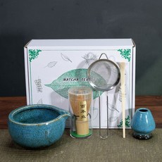 宋代點茶 陶瓷日式打抹茶套裝 竹子抹茶刷 茶筅立 日式抹茶碗陶瓷打抹茶用套裝茶筅竹子抹茶刷百本立宋代點茶道禮盒 台灣出貨, 窯變藍抹茶碗五件套(厚)+彩盒, 1個