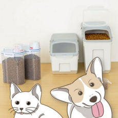 강아지 사료 보관 통 밀폐 투명 반려동물 고양이 사료 보관 통 간식 정리함 급여 용품, 소 1+1