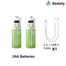 Type-C 초대용량 배터리 AA 1.5V 13600mAh 리튬 충전지 출력 전압 안정적인 전원 공급 장치, 2 pcs batteries