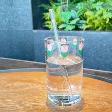 튤립 빨대 유리컵 커피잔 찻잔 아이스음료 글라스 선물용 컵 세트, 1개