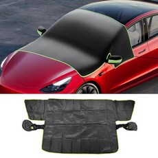 Tuxihapp 마그네틱 자동차 앞유리 스노우 커버 신축성 있는 스트랩 및 후크가 있는 방풍 자동차 햇빛 가리개 자동차 윈드스크린 프로스트 커버 겨울 차량 측면 창문 및, Green Eage