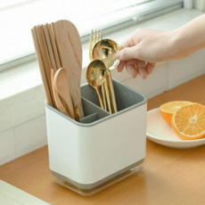 물빠짐 수저 통 다용도 주방 분리형 투명 수저 정리함 위생 건조대 수납함 식기류 기구, 그레이