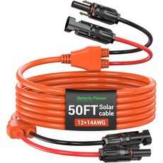 태양광 연장 케이블 태양광 패널 커넥터가 있는 14AWG 통조림 구리 12AWG 빨간색 및 검은색 분기선 RV용 헤비 듀티 실외 전원 코드 인버터 발전기 오프 그리드 시스템30, 50FT