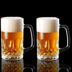 20온스 맥주잔 독일산 투명 대형 손잡이 맥주잔 (남성용) 2개 세트, Large (Pack of 2)