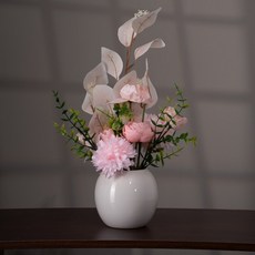 UNMY 인테리어 장식용 조화 세트 도자기 화병 포함 인조꽃 장식 소품, 1개, 핑크