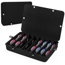 RISOU 선글라스 여행용 보관 케이스 - 여러 쌍의 안경을 보관할 수 있는 8개의 슬롯 안경 정리함 (케이스만 해당) 블랙.