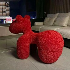 양털 포니체어 조랑말 스툴 인테리어 스튜디오 쇼파 거실 패브릭 의자, 대형 사이즈 와인 레드 울롤