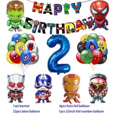 생일 파티 학예회 이벤트 할로윈 용품 어벤져스 풍선 스파이더맨 아이언맨 헐크 슈퍼 히어로 장식 식기 배너 배경, Other, 1Set O2