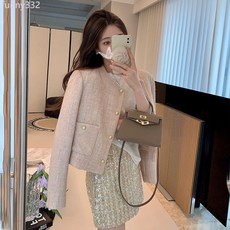 粉色小香風外套高級2025春秋新款上班族氣質圓領長袖精緻短款上衣