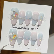 純手工美甲穿戴甲指甲貼片 快速穿戴 多種尺寸可選 展現迷人指尖魅力, 1個, HNP067-杏仁-珍珠海霧(實體拍攝),M碼