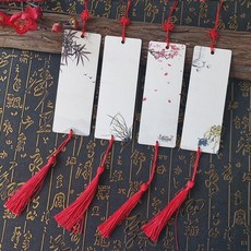 臺灣出貨 創意幼兒園許願卡吊樹卡心願卡懸掛件吊牌兒童開學祝福空白卡片紙, 新款梅蘭竹菊40張配紅中國結 +紅流蘇, 1個