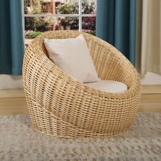 라탄 테이블세트 의자 내추럴 라운드형 3종세트 푹신한 베이지쿠션 수납스툴 발코니테라스, B. 원색빵라지3종(방석2개)