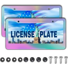 남성용 다채로운 번호판 커버 여성용 타이 다이 발바닥 무늬 알루미늄 금속 차량 액세서리 2개 세트 나사 포함, 무지개빛