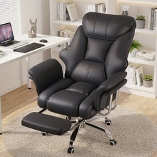 SOPUM HOUSE 침대형 중역 발받침 리클라이너 고급가죽 사무용 PC방 컴퓨터 게이밍의자, 블랙