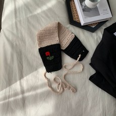 귀마개 모자 자수 포인트 핸드메이드 방한 귀도리 니트