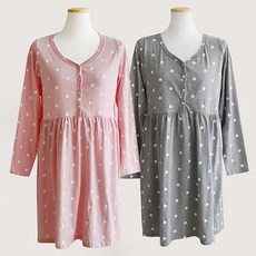 땡자마 수유원피스 긴팔 단추 수유복 브이넥 잠옷원피스 임부복