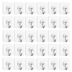 居家裝飾 超強力黏性掛鉤 魔術掛鉤, 30個, 透明