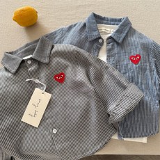 兒童襯衫2025瞇瞇眼鞦季新品男女童愛心條紋襯衫寶寶日係襯衣外套