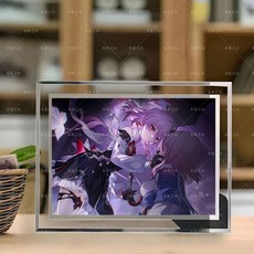 붕괴: 스타레일 에버나이트 삼칠이 크리스탈 프레임 사진 액자 장식 선물, 003, 5인치 크리스탈 액자 + 사진