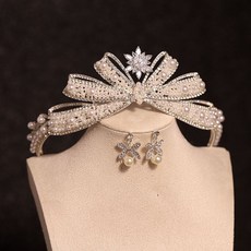 화려한 왕관머리띠 생일파티 졸업앨범 헤어 제주 스냅 악세사리 셀프웨딩 스냅촬영 헤어소품, 1개, 황관 + 진주 귀걸이 귀걸이