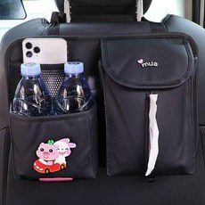 汽車卡通椅背收納袋掛袋車載好物置物袋多功能抽紙盒車內飾品大全汽車收納 椅背收納袋 車用收納 車內收納 汽車置物袋, 多功能椅背袋-小猪小兔開車, 1個