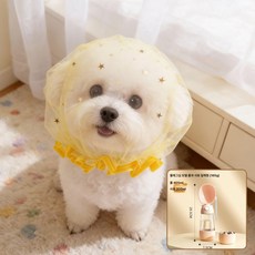 강아지 입 보호 헤드스카프 통기성 중소형견용 set, 스타리옐로우+680ml 물컵, 프리사이즈 지름 26cm 소형견 추천, 1개입
