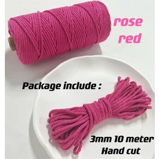 3mm 11 야드 35 색상 옵션 Macrame 코드 코튼 로프 4 플라이 트위스트 Macrame 스레드 Macrame 용품 DIY 공, 01 3mm 10Meters, 28 Rose Red
