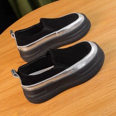 SAHINER 여성 슬립온 통굽 스웨이드 메탈릭 캐주얼 데일리 봄가을 신발 ANX14