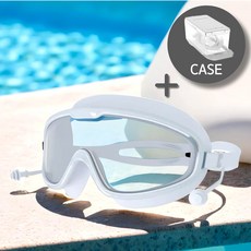 투펄슨 김서림방지 귀마개 일체형 와이드렌즈 고글 물안경 + 보관케이스, 올화이트, 1개