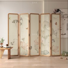 자수병풍 책가도 우드 5칸 3개세트 가로135cm 침실 소나무 호두 접이식, 핑크/55, 1개