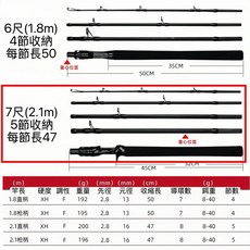 路亞竿 鐵板竿 卡夢竿 海釣竿, XH調 雷強竿7尺（2.1m）5節,直柄（spinning rod）