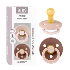 BIBS Colour Studio 젖꼭지 2팩 BPA 프리 둥근 젖꼭지 천연 고무 라텍스 덴마크산 사이즈 2 (6-18개월) - 블러시/우드척, Size 2 | 6+ Month, Blush / Woodchuck, 1