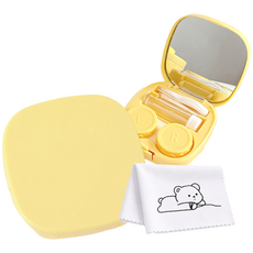 로앤제이 휴대용 렌즈케이스 세트 집게 거울 흡착봉 렌즈통 여행용, 1개, 옐로우